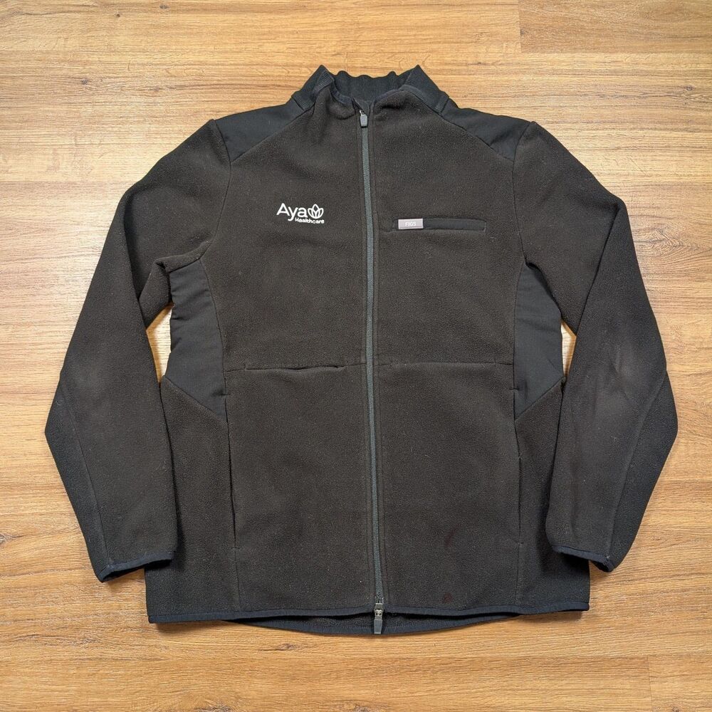 FIGS On Shift Fleece Jacket Womens Medium Black Full Zip Logo Primaloft Stretch